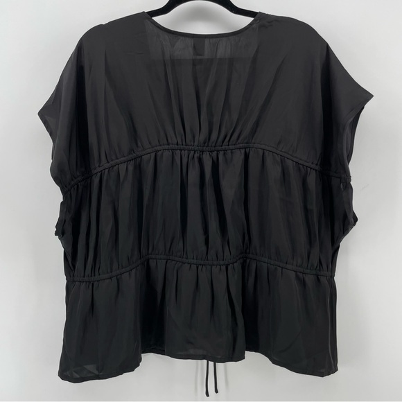 NEW Old Navy Waist Defined Satin Shirred Tie-Front Blouse Black V-Neck XXL - Picture 7 of 9